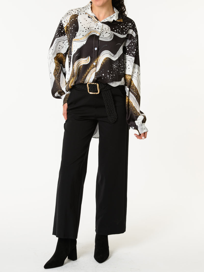 NEW - Chemise blanc et noir avec imprimé d'étoiles et galaxie