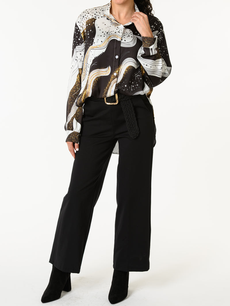 NEW - Chemise blanc et noir avec imprimé d'étoiles et galaxie