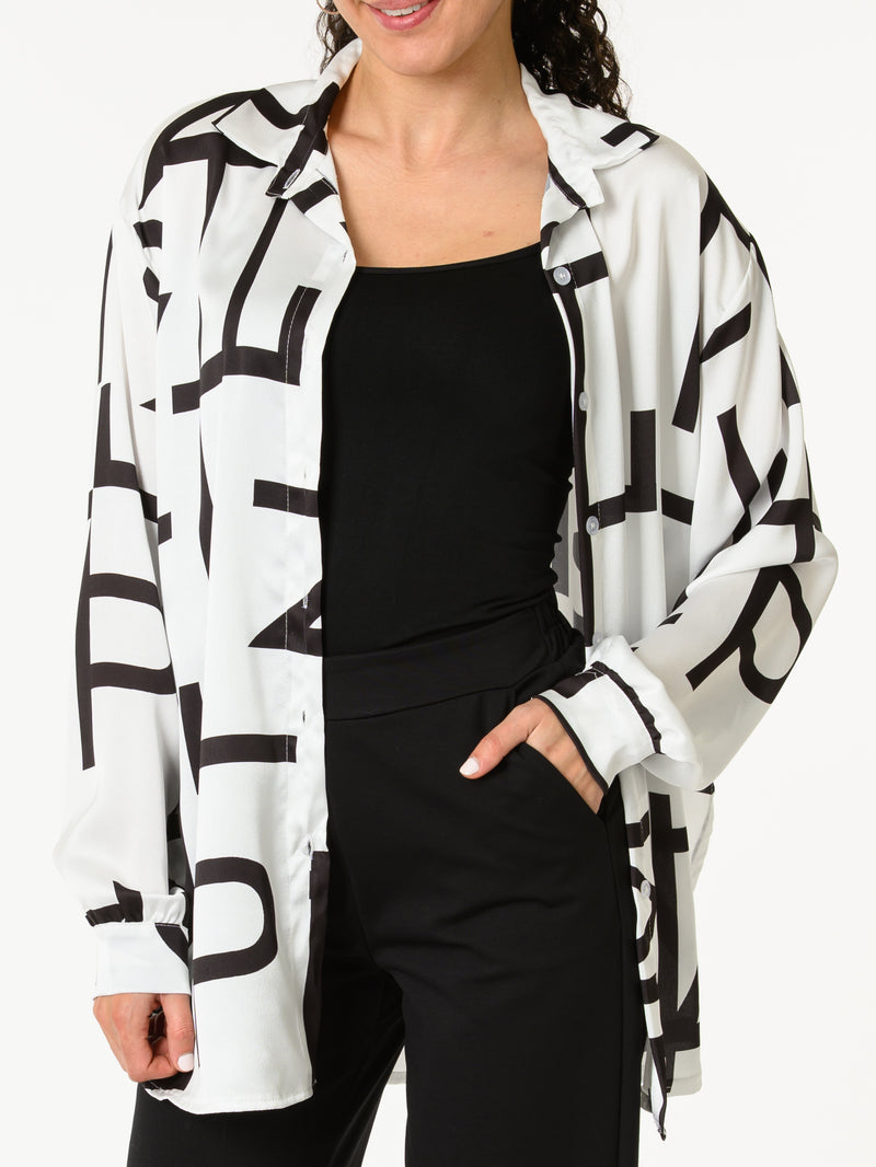 NEW - Chemise blanche avec imprimé géométrique noir