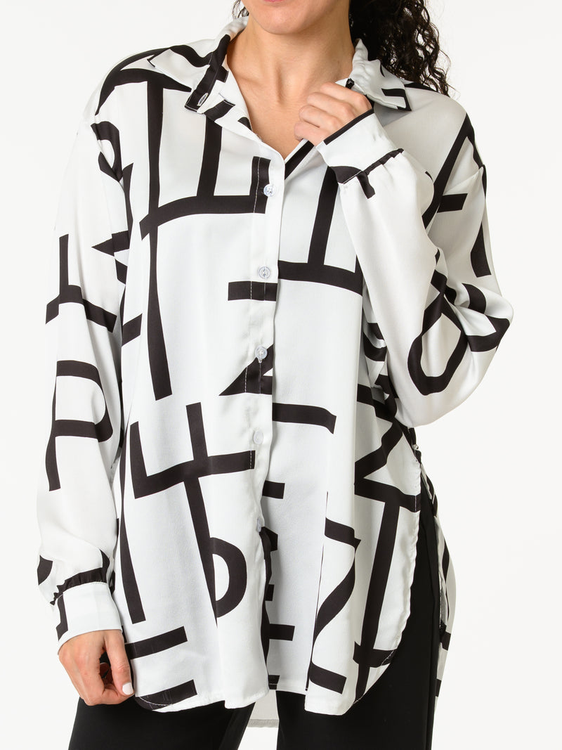 NEW - Chemise blanche avec imprimé géométrique noir