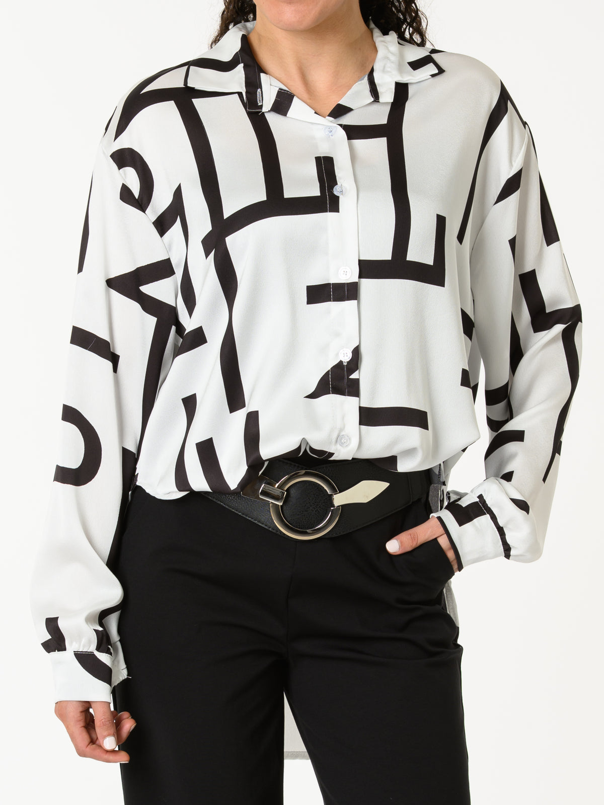 NEW - Chemise blanche avec imprimé géométrique noir