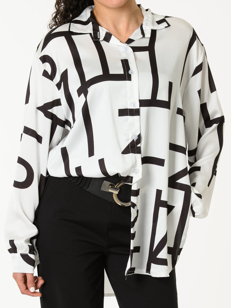 NEW - Chemise blanche avec imprimé géométrique noir