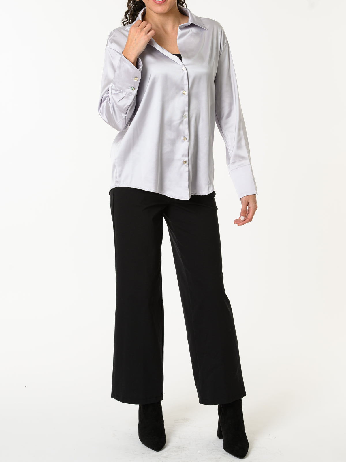 NEW - Chemise satinée grise à manche longue