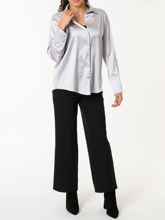 NEW - Chemise satinée grise à manche longue