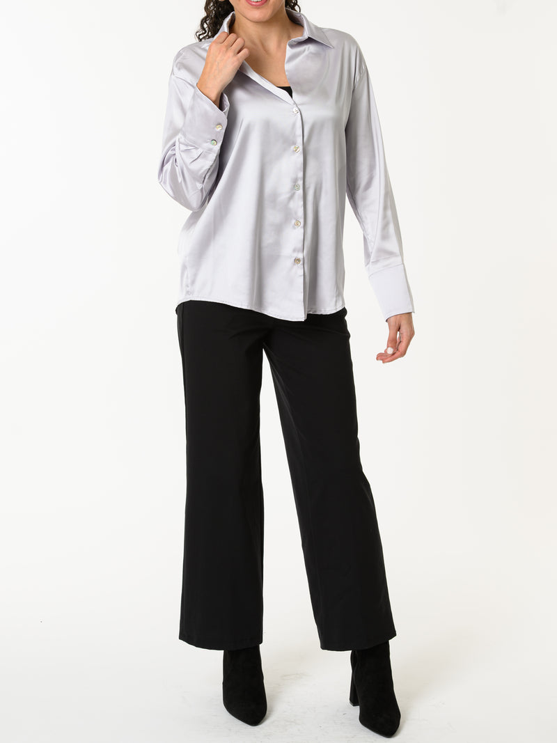 NEW - Chemise satinée grise à manche longue