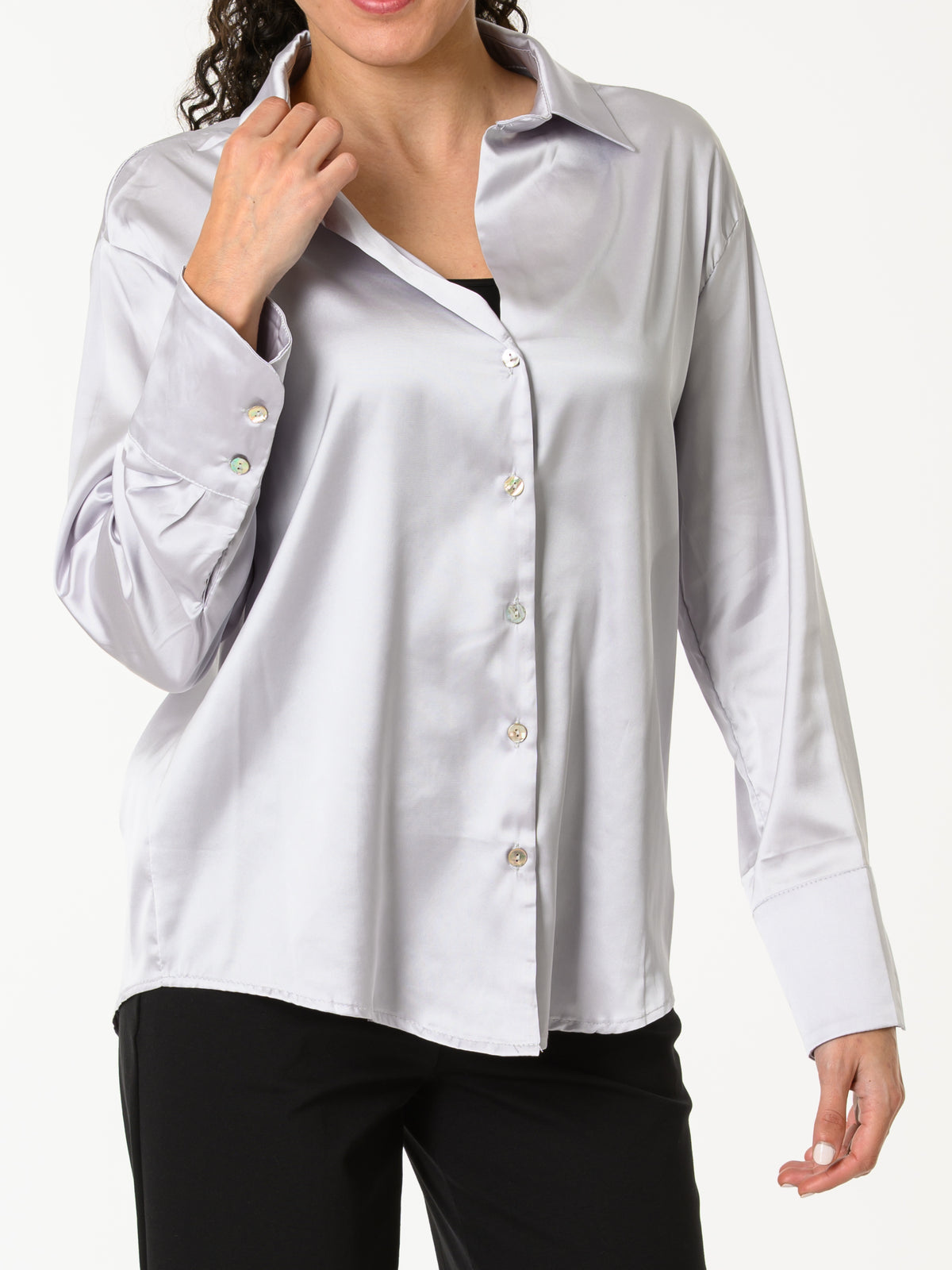 NEW - Chemise satinée grise à manche longue