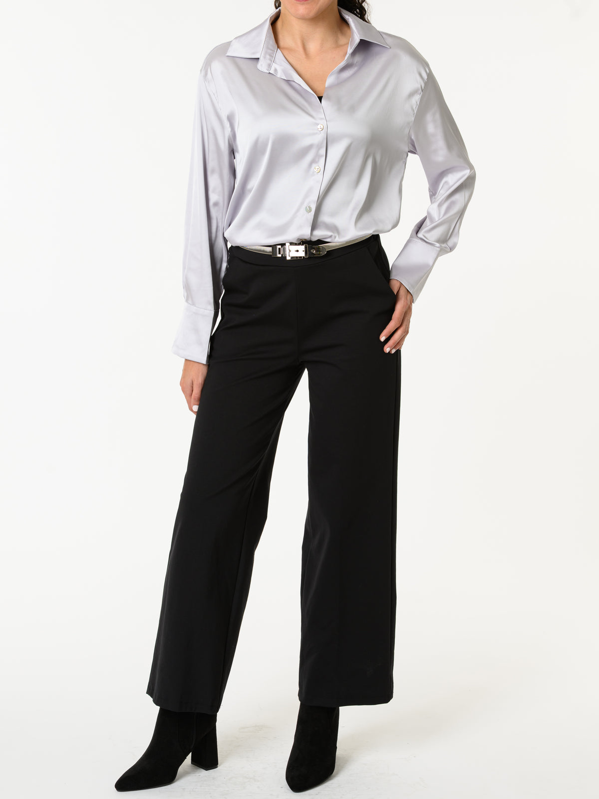 NEW - Chemise satinée grise à manche longue