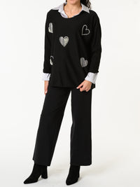 NEW - Chandail noir avec cœurs argentés