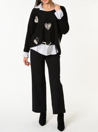 NEW - Chandail noir avec cœurs argentés