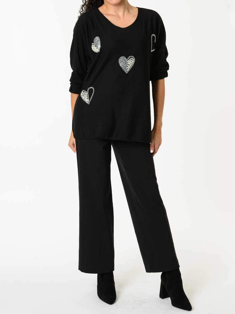 NEW - Chandail noir avec cœurs argentés