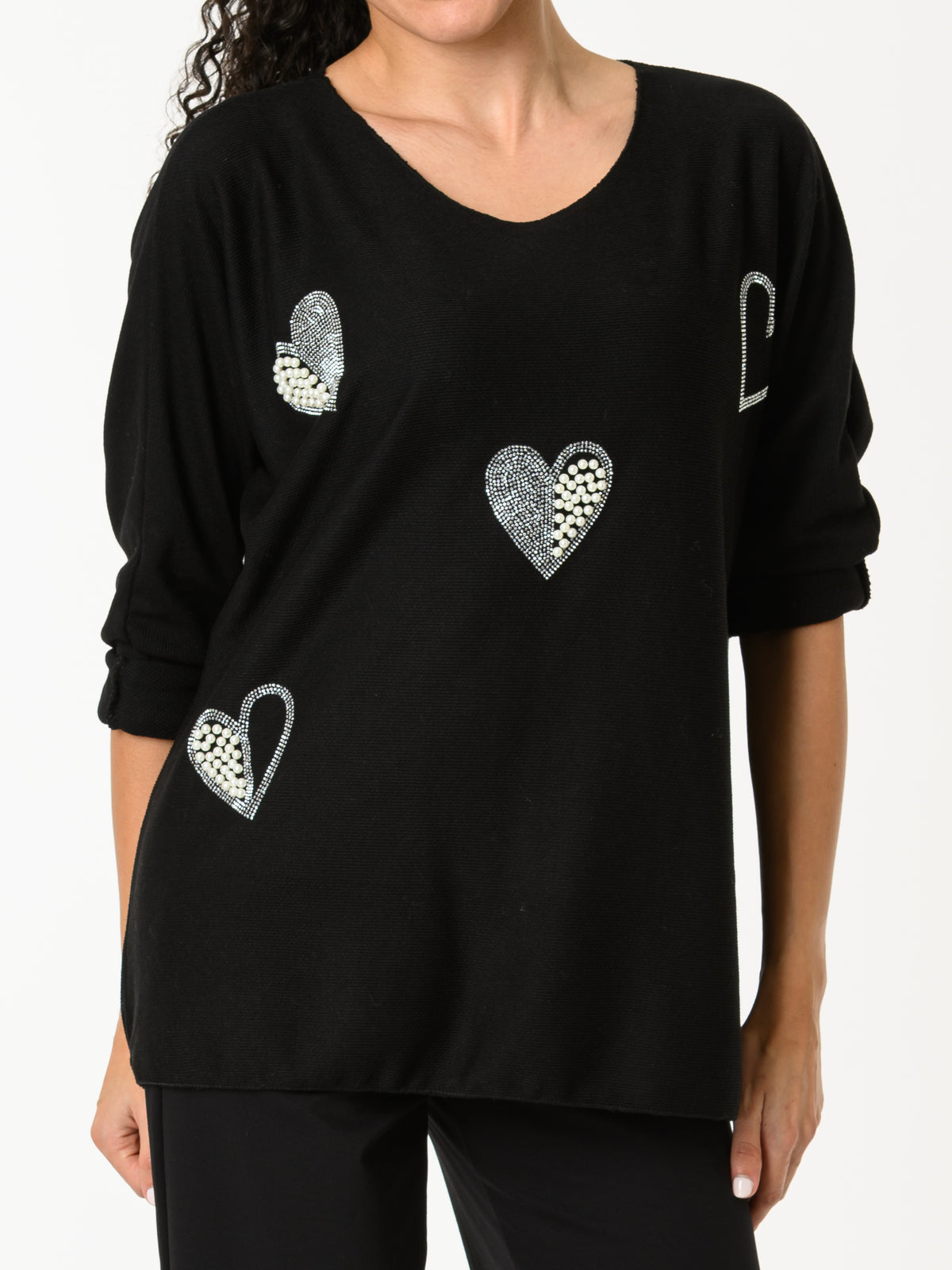 NEW - Chandail noir avec cœurs argentés