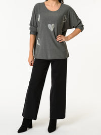 NEW - Chandail gris avec cœurs argentés