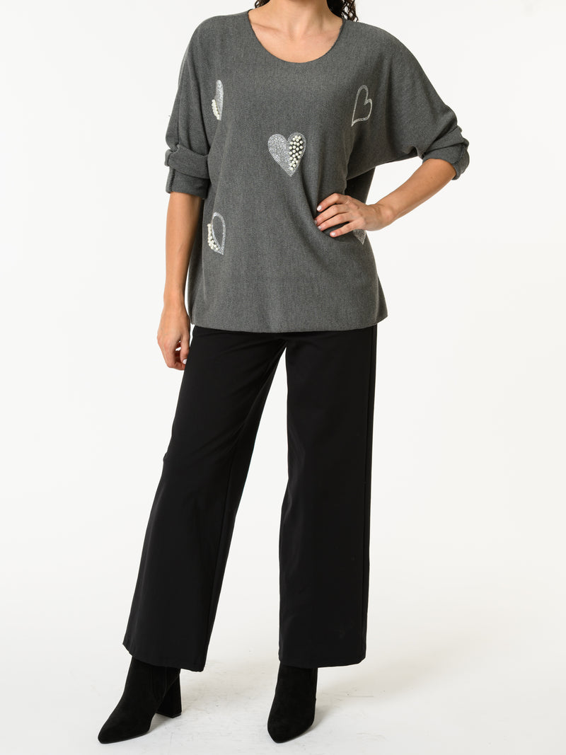 NEW - Chandail gris avec cœurs argentés