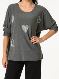 NEW - Chandail gris avec cœurs argentés