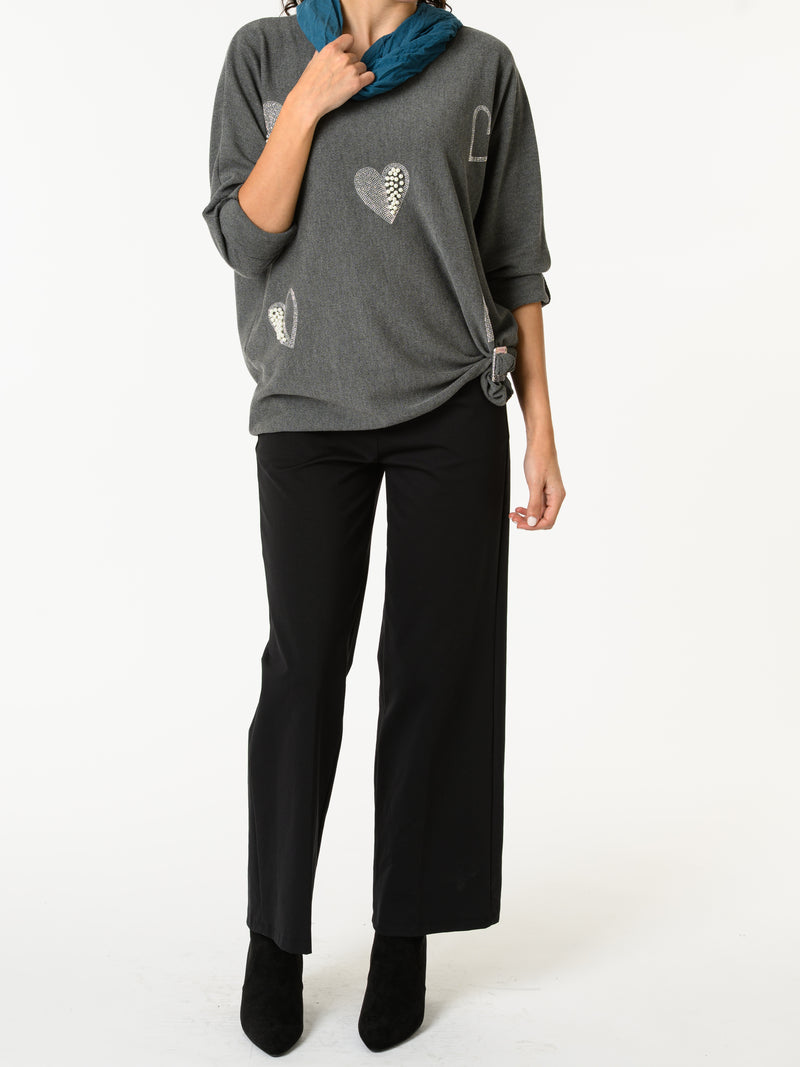 NEW - Chandail gris avec cœurs argentés