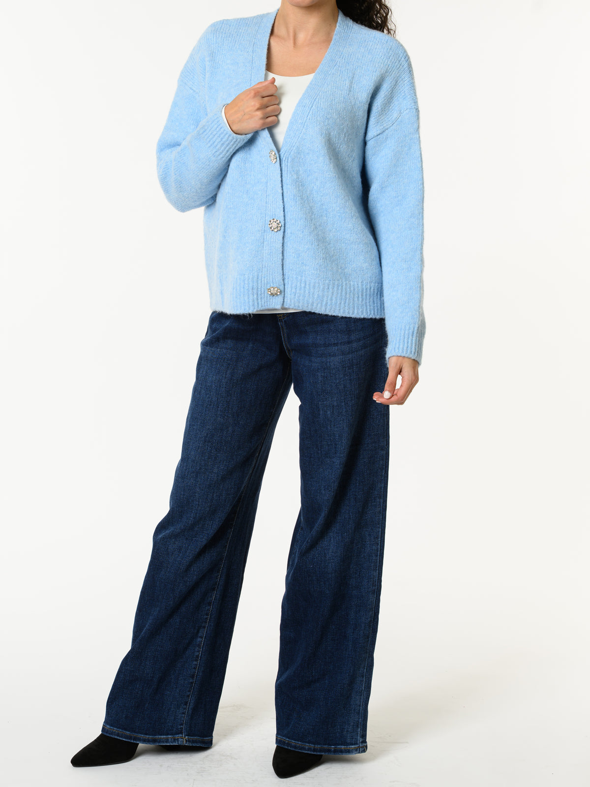 NEW - Veste bleu ciel avec boutons en forme de fleur