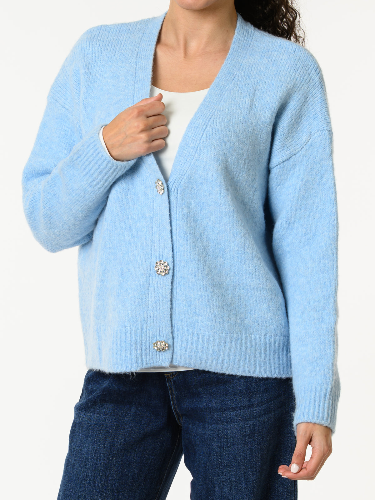 NEW - Veste bleu ciel avec boutons en forme de fleur