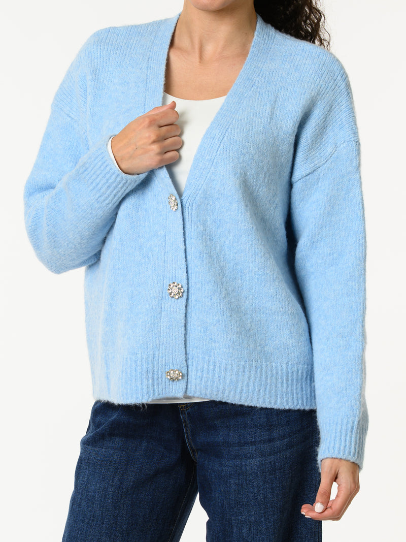 NEW - Veste bleu ciel avec boutons en forme de fleur