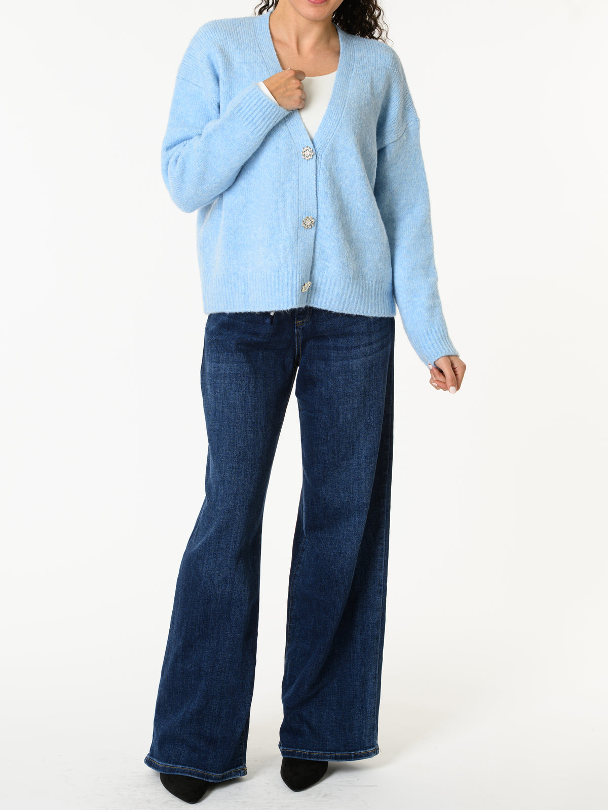 NEW - Veste bleu ciel avec boutons en forme de fleur