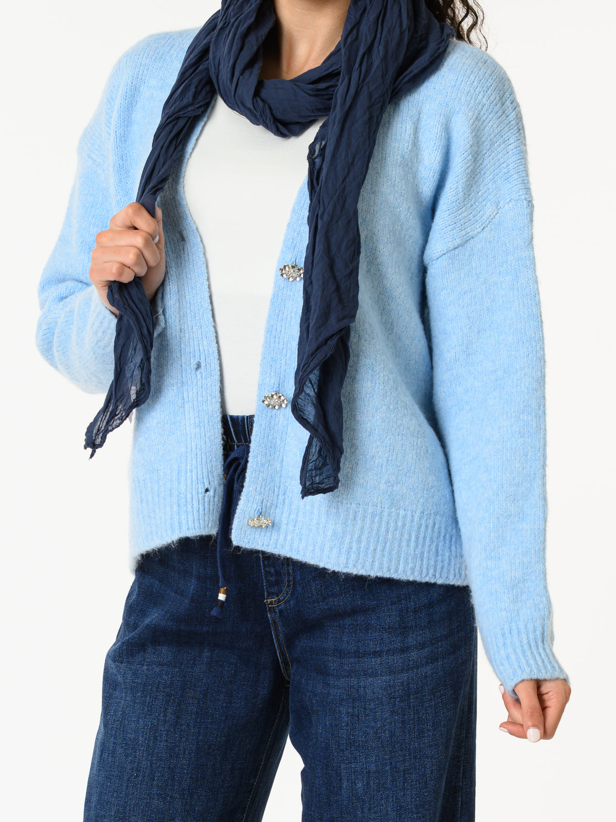 NEW - Veste bleu ciel avec boutons en forme de fleur