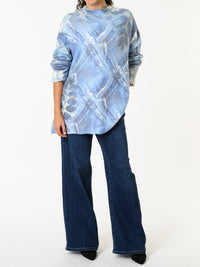 NEW - Chandail bleu et blanc avec imprimé de feuilles