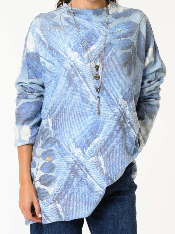 NEW - Chandail bleu et blanc avec imprimé de feuilles