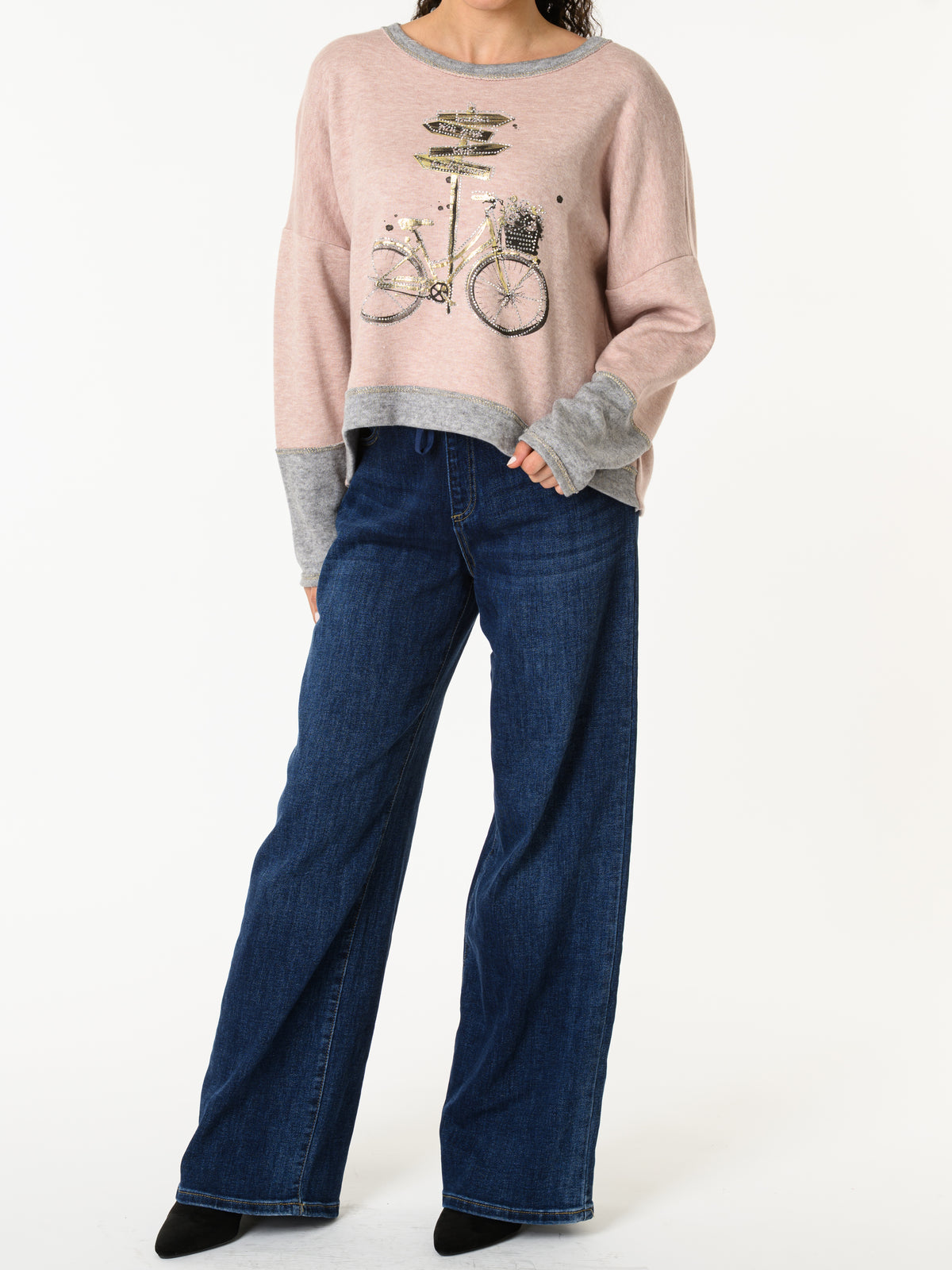 NEW - Chandail rose avec imprimé d'un vélo doré