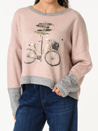 NEW - Chandail rose avec imprimé d'un vélo doré