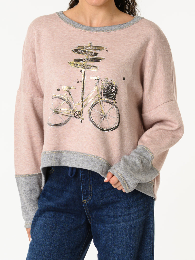 NEW - Chandail rose avec imprimé d'un vélo doré