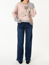 NEW - Chandail rose avec imprimé d'un vélo doré