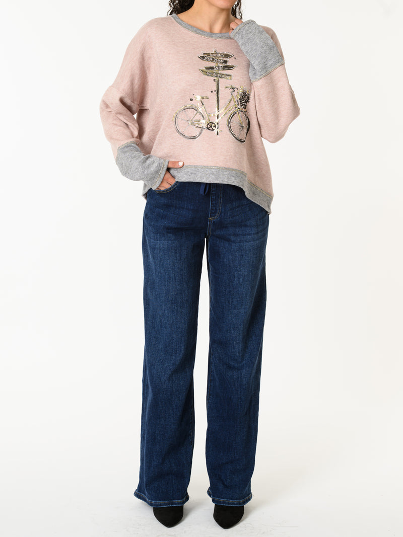 NEW - Chandail rose avec imprimé d'un vélo doré