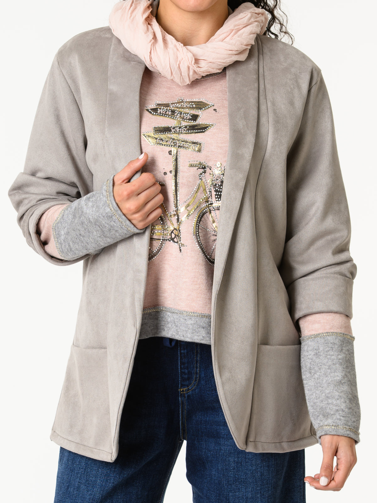 NEW - Chandail rose avec imprimé d'un vélo doré