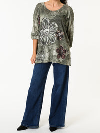 NEW - Chandail vert avec imprimé de fleurs