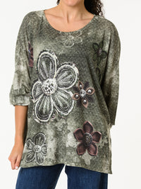 NEW - Chandail vert avec imprimé de fleurs