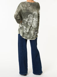 NEW - Chandail vert avec imprimé de fleurs