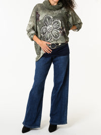 NEW - Chandail vert avec imprimé de fleurs