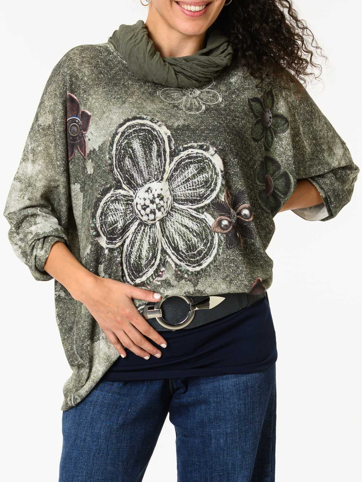 NEW - Chandail vert avec imprimé de fleurs