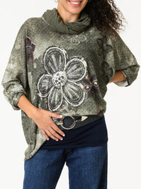 NEW - Chandail vert avec imprimé de fleurs