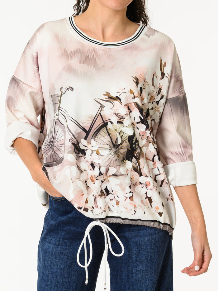 NEW - Chandail rose pâle avec imprimé floral et vélo