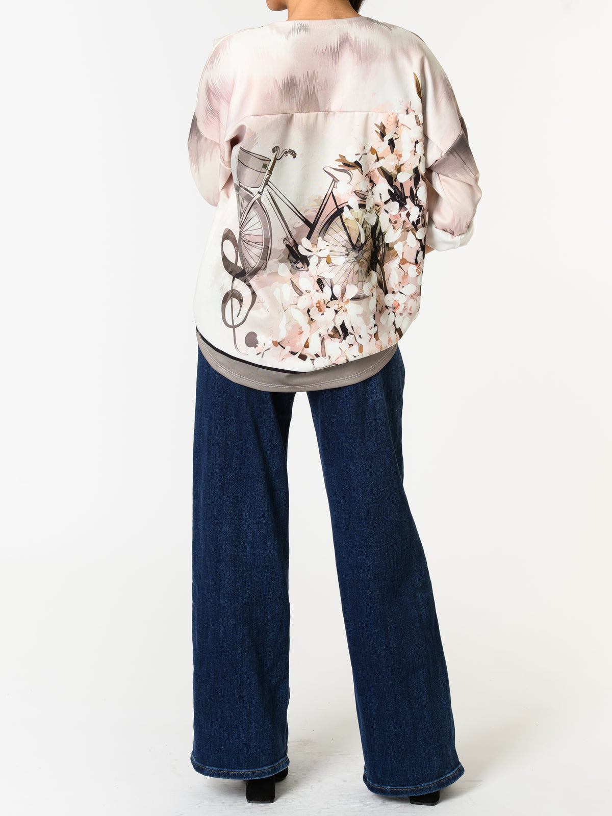 NEW - Chandail rose pâle avec imprimé floral et vélo