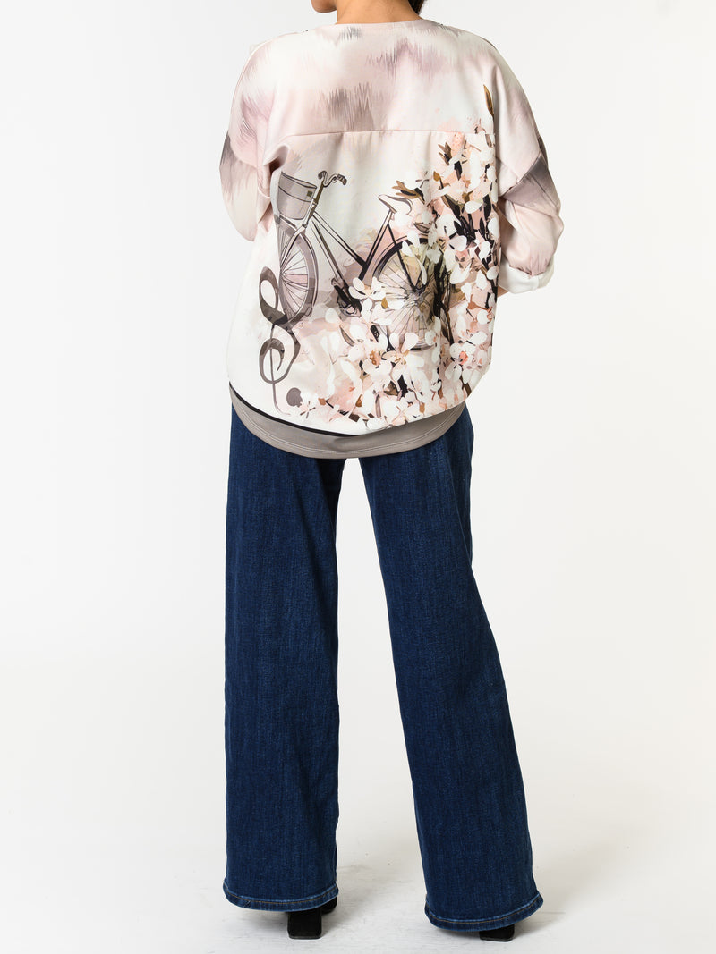 NEW - Chandail rose pâle avec imprimé floral et vélo