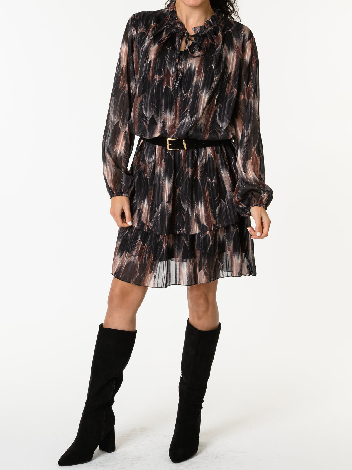 NEW - Robe à volants avec imprimé de plumes