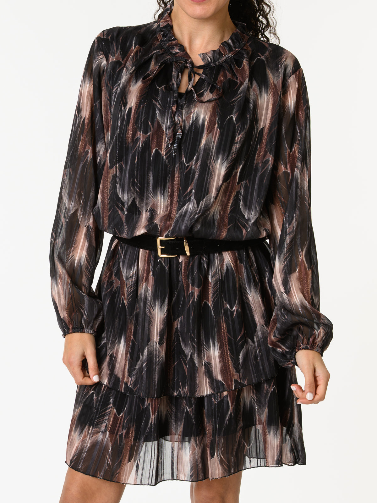 NEW - Robe à volants avec imprimé de plumes