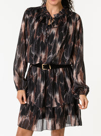 NEW - Robe à volants avec imprimé de plumes