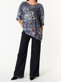 NEW - Chandail marine avec imprimé de fleurs