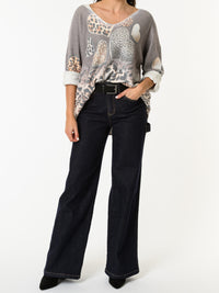 NEW - Chandail gris avec imprimé de cœurs léopard