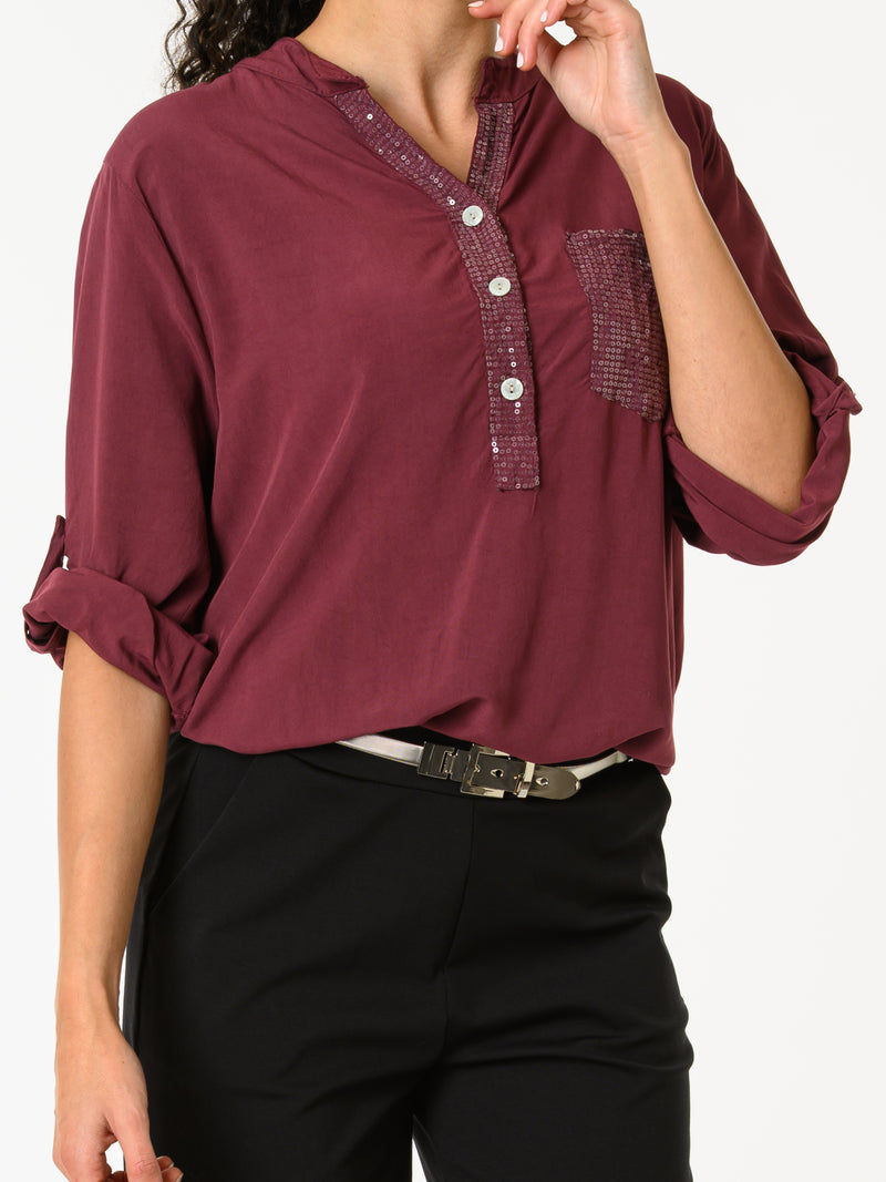 NEW - Blouse bourgogne avec paillettes