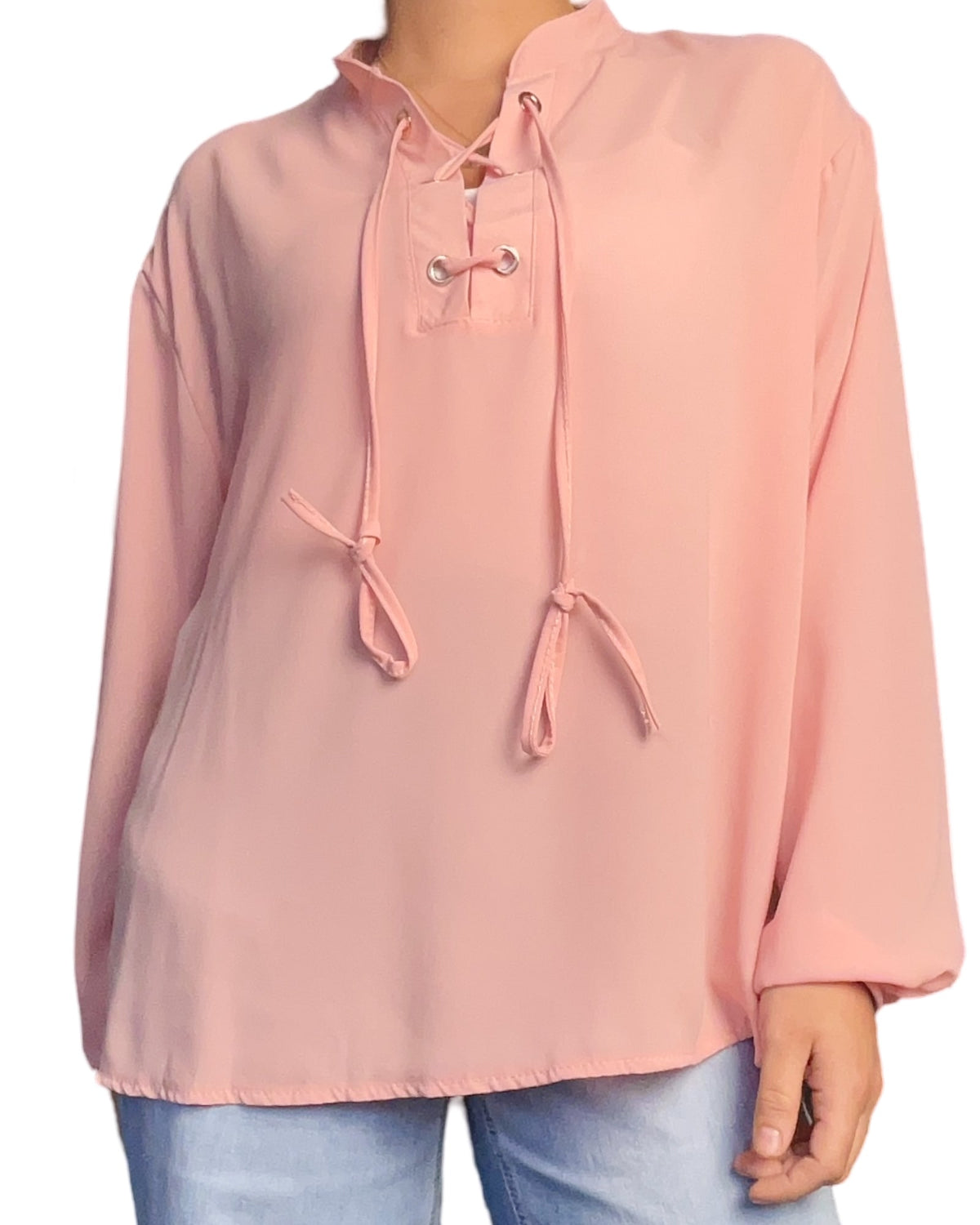 Blouse rose à col en V pour femme