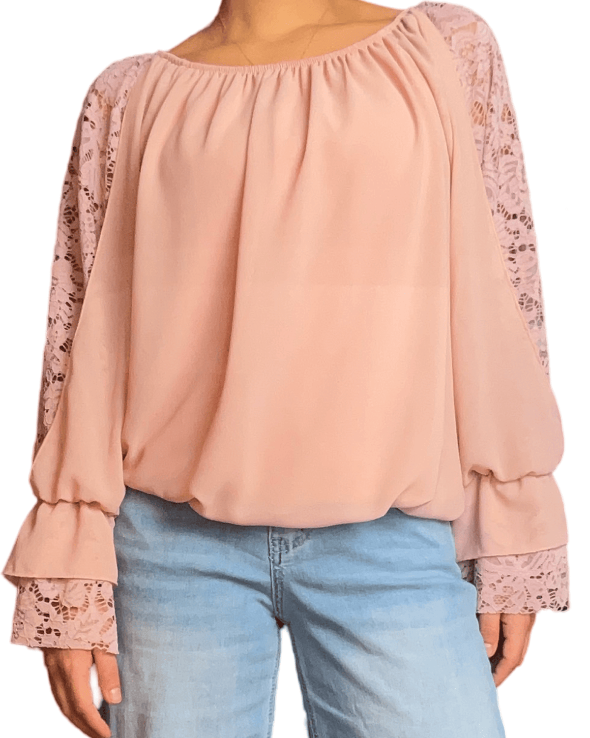 Blouse corail à manches longues pour femme.