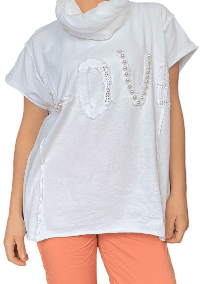 T-shirt blanc avec imprimé ''LOVE'' pour femme avec foulard.